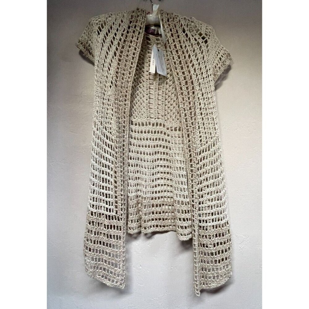 Anthropologie Rosie Neira Calado Hand Knit Cardigan Sweater Small Tan NWT $128